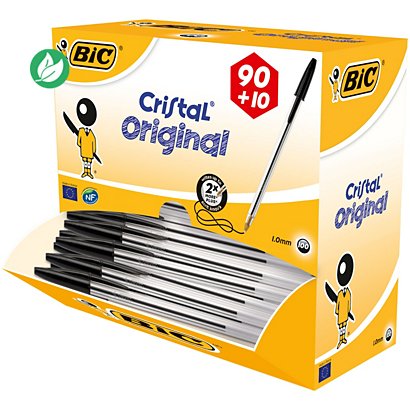 BIC® Cristal Original Stylo bille à capuchon pointe moyenne 1 mm noir - Pack Promo 90 + 10 OFFERTS - 1