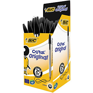 BIC® Cristal Original Stylo bille à capuchon pointe moyenne 1 mm noir BIC® Cristal Original Stylo bille à capuchon pointe moyenne 1 mm noir