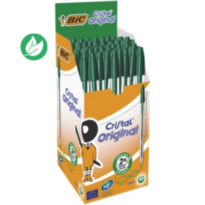 BIC Cristal Original Stylo bille à capuchon - pointe moyenne 1 mm - Vertt - Boite de 50 BIC Cristal Original Stylo bille à capuchon - pointe moyenne 1 mm - Vertt - Boite de 50