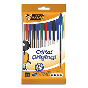 BIC Cristal Original Stylos-Bille Pointe Moyenne (1,0 mm) - Couleurs Assorties, Pochette de 10 BIC Cristal Original Stylos-Bille Pointe Moyenne (1,0 mm) - Couleurs Assorties, Pochette de 10