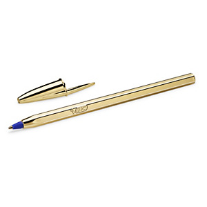 BIC® Cristal® Penna a sfera stick, Punta media da 1 mm, Fusto oro, Inchiostro blu BIC® Cristal® Penna a sfera stick, Punta media da 1 mm, Fusto oro, Inchiostro blu