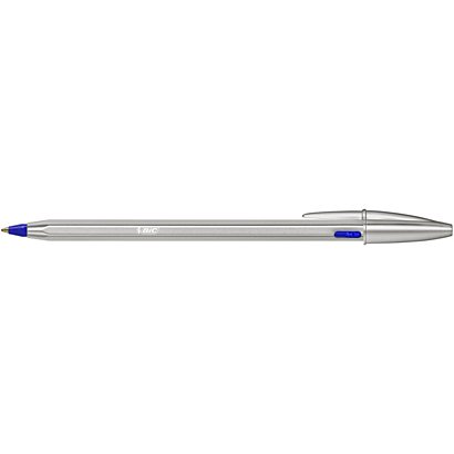 BIC® Cristal Re'New Pack de Bolígrafo de punta de bola, punta mediana de 1 mm, cuerpo de metal, tinta azul y 2 recargas - 1