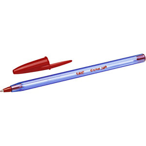 BIC® Cristal Soft Bolígrafo de punta de bola, punta de 1,2 mm, cuerpo azul claro transparente, tinta roja