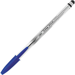BIC® Cristal Stylus Bolígrafo de punta de bola, punta mediana, cuerpo translúcido, tinta azul