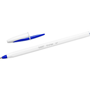 BIC® Cristal UP Bolígrafo de punta de bola, punta mediana de 1,2 mm, cuerpo de poliestireno blanco, tinta azul