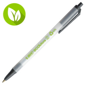 BIC® Ecolutions™ Clic Stic™ Bolígrafo de punta de bola retráctil, punta mediana de 1 mm, cuerpo translúcido, tinta negra