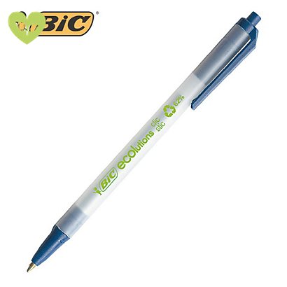 BIC® Ecolutions™ Clic Stic™ Penna a sfera a scatto, Punta media da 1 mm, Fusto traslucido, Inchiostro blu (confezione 50 pezzi) - 1