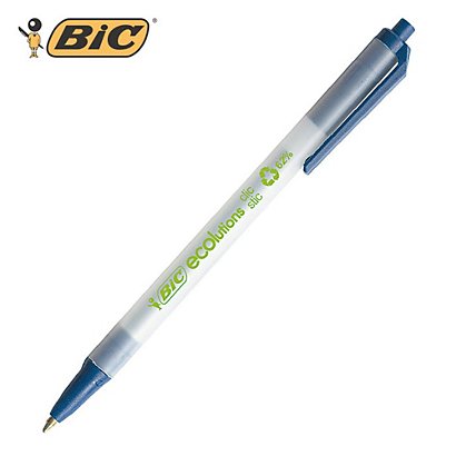 BIC® Ecolutions™ Clic Stic™ Penna a sfera a scatto, Punta media da 1 mm,  Fusto traslucido, Inchiostro blu (confezione 50 pezzi) - Penne a Sfera a  Scatto