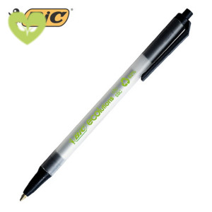 BIC® Ecolutions™ Clic Stic™ Penna a sfera a scatto, Punta media da 1 mm, Fusto traslucido, Inchiostro nero (confezione 50 pezzi)