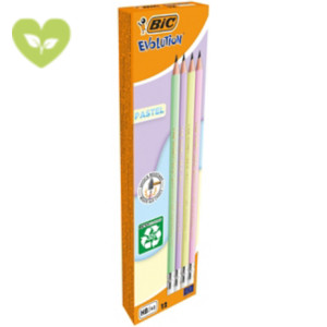 BIC® Ecolutions™ Evolution™ Matita in grafite con gommino, Mina HB, Fusto esagonale pastello assortito (confezione 12 matite) BIC® Ecolutions™ Evolution™ Matita in grafite con gommino, Mina HB, Fusto esagonale pastello assortito (confezione 12 matite)