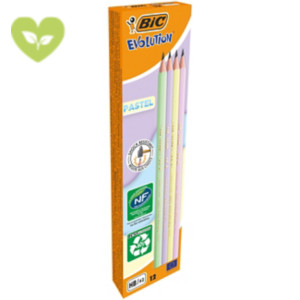 BIC® Ecolutions™ Evolution™ Matita in grafite, Mina HB, Fusto esagonale pastello assortito (confezione 12 matite) BIC® Ecolutions™ Evolution™ Matita in grafite, Mina HB, Fusto esagonale pastello assortito (confezione 12 matite)