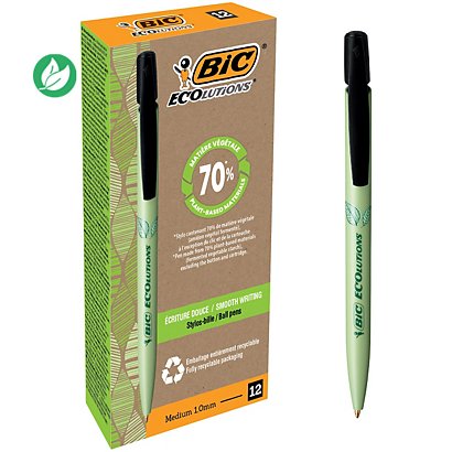 BIC® Ecolutions Stylo-bille rétractable biodégradable - couleur écriture Noir