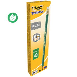 BIC® Evolution Crayon de papier avec gomme mine HB corps hexagonal vert - Boîte de 12