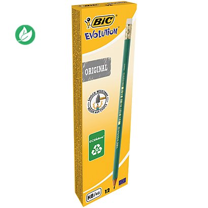 BIC® Evolution Crayon de papier avec gomme mine HB corps hexagonal vert - Boîte de 12 - 1