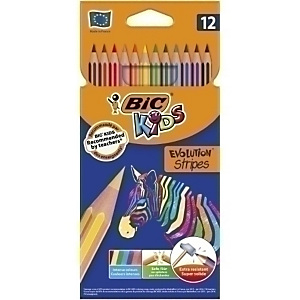 BIC Evolution Stripes lápices de colores, hexagonal, estuche de 12, colores surtidos