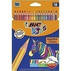 BIC Evolution Stripes lápices de colores, hexagonal, estuche de 18, colores surtidos