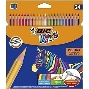 BIC Evolution Stripes lápices de colores, hexagonal, estuche de 24, colores surtidos