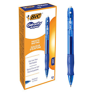 BIC® Gelocity Bolígrafo retráctil de gel, punta mediana de 0,7 mm, cuerpo translúcido con grip, tinta azul