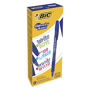 BIC® Gelocity Illusion Bolígrafo retráctil de gel borrable, punta fina de 0,7 mm, cuerpo azul con grip, tinta azul
