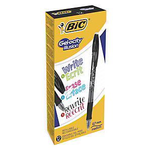 BIC® Gelocity Illusion Bolígrafo retráctil de gel borrable, punta fina de 0,7 mm, cuerpo azul con grip, tinta negra