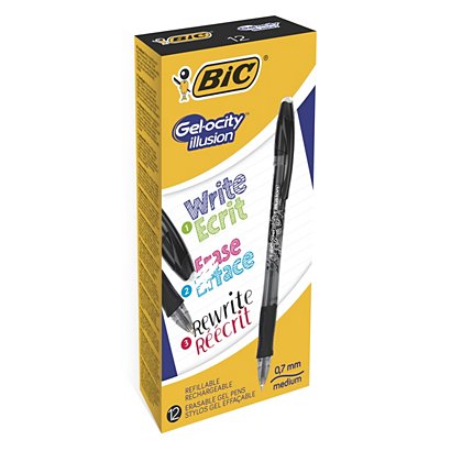 BIC® Gelocity Illusion Bolígrafo retráctil de gel borrable, punta fina de 0,7 mm, cuerpo azul con grip, tinta negra - 1