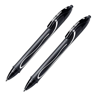 BIC GELOCITY, stylo roller rétractable, pointe moyenne de 0,7 mm, zone de préhension en caoutchouc, encre gel noire (Lot de 2)