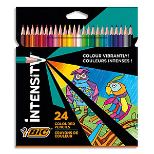BIC Intensity Crayon de Couleur Triangulaire Mine Douce Corps Coloré Sans Bois - Couleurs assorties x24