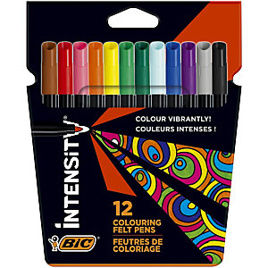 BIC® Intensity Rotuladores de colores, punta media, 12 colores vivos