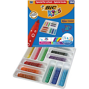 BIC® Kid Coleur Rotuladores de colores, punta gruesa 2,80 mm, 144 rotuladores, 12 colores surtidos