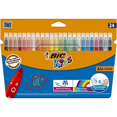 BIC® Kid Couleur Rotuladores de colores, 24 colores - Rotuladores de punta  de fibra Kalamazoo