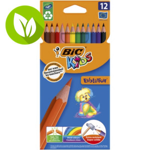 BIC® Kids Ecolutions® Evolution™ Lápices de colores, Cuerpo hexagonal, 12 colores de minas surtidos