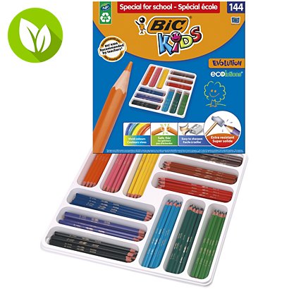 BIC® Kids Ecolutions® Evolution™ Lápices de colores, Cuerpo hexagonal, 144 lápices, Colores de minas surtidos - 1