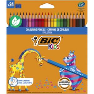 BIC Kids Evolution Crayons de couleur en résine synthétique - Couleurs assorties - Paquet 24 crayons BIC Kids Evolution Crayons de couleur en résine synthétique - Couleurs assorties - Paquet 24 crayons
