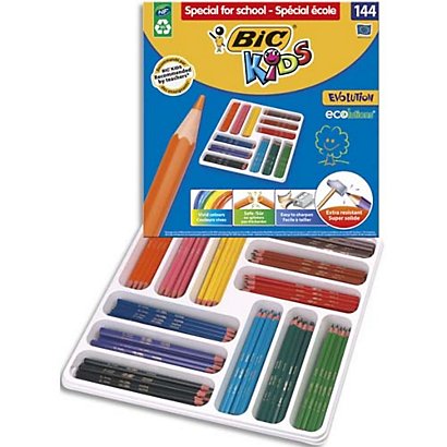 BIC Kids Evolution ECOlutions Crayons de Couleur - Coloris Assortis, Classpack de 144