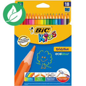 BIC® Kids™ Evolution™ Ecolutions® crayons de couleur corps hexagonal -Mines couleurs assorties - Paquet 18 crayons