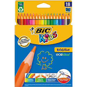 BIC® Kids™ Evolution™ Ecolutions® crayons de couleur corps hexagonal -Mines couleurs assorties - Paquet 18 crayons