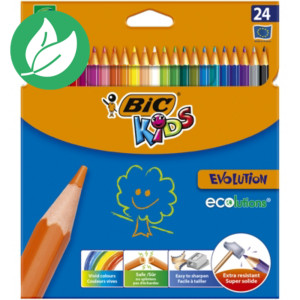 BIC® Kids™ Evolution™ Ecolutions® crayons de couleur corps hexagonal -Mines couleurs assorties - Paquet 24 crayons