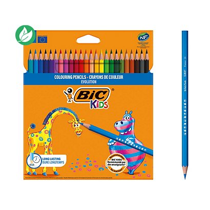 BIC® Kids™ Evolution™ Ecolutions® crayons de couleur corps hexagonal -Mines couleurs assorties - Paquet 24 crayons - 1