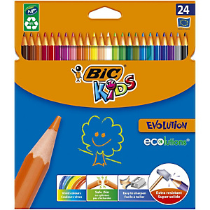 BIC Kids™ Evolution™ Ecolutions® crayons de couleur, corps hexagonal, mines aux couleurs assorties (paquet 24 unités)