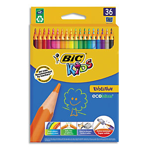 BIC KIDS Evolution ECOlutions Crayons de Couleur - Couleurs Assorties, Etui Carton de 36