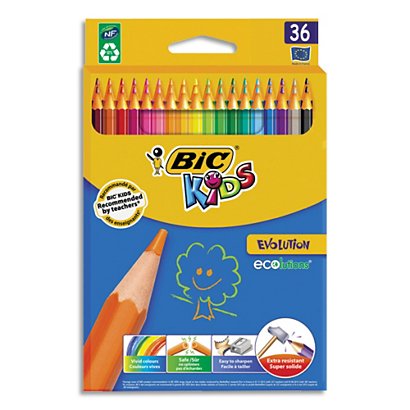 BIC KIDS Evolution ECOlutions Crayons de Couleur - Couleurs Assorties, Etui Carton de 36