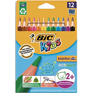 BIC KIDS Evolution Triangle ECOlutions Crayons de couleur Triangulaires - Assortis, Etui Carton de 12
