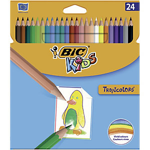 BIC KIDS Tropicolors Crayons de Couleur - Couleurs Assorties, Fabriqués Sans Bois - Etui de 24