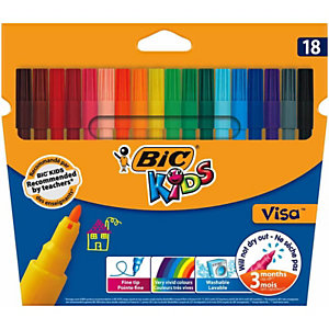 BIC® Kids Visa, Feutres de coloriage, pointe fine 0.9 mm- Pochette de 18 couleurs assorties