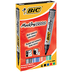BIC® Marking 2000 ECOlutions - Marqueur permanent pointe ogive trait 1.7 mm - 4 couleurs assorties