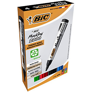 BIC® Marking 2000 ECOlutions - Marqueur permanent pointe ogive trait 1.7 mm - 4 couleurs assorties