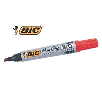 BIC® Marking™ 2300, Marcatore permanente, Punta a scalpello, 3,7 mm - 5,5 mm, Rosso (confezione 12 pezzi) - 1