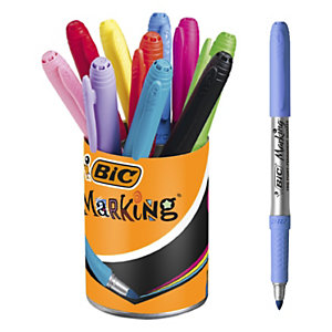 BIC® Marking Color Rotulador permanente, punta ojival, 1,1 mm, Azul, Rojo, Negro, Verde, Turquesa, Naranja, Gris, Violeta, Rosa y Pistacho