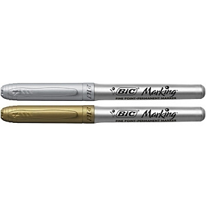 BIC Marking Gold & Silver Rotulador permanente, tinta base alcohol, punta redonda de 1,8 mm, caja de 12, surtido dorado y plateado BIC Marking Gold & Silver Rotulador permanente, tinta base alcohol, punta redonda de 1,8 mm, caja de 12, surtido dorado y plateado