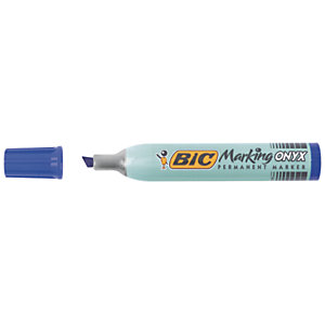 BIC® Marking Onyx 1591 - Marqueur permanent corps métal de double capacité, Pointe biseautée largeur de trait 2,7 à 6,2 mm - Bleu